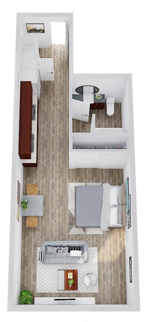 Floor plan for studio, 1 bath, 659 sqft
