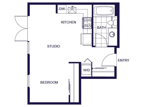 Floor plan for studio, 1 bath, 409 sqft