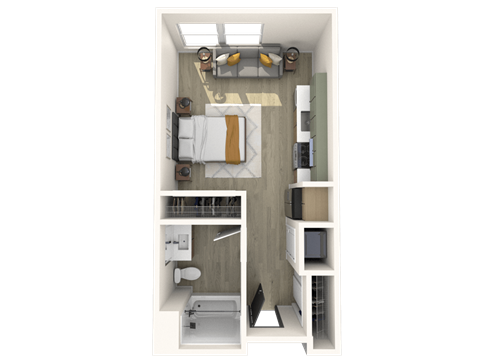 Floor plan for studio, 1 bath, 410 sqft