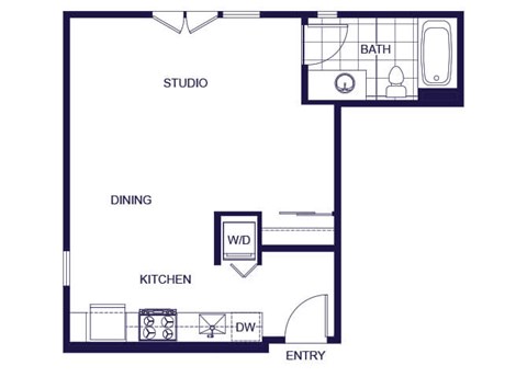 Floor plan for studio, 1 bath, 474 sqft