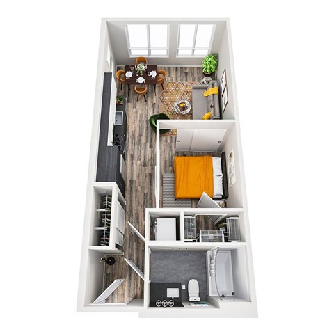 Floor plan for 1 bed, 1 bath, 553 sqft