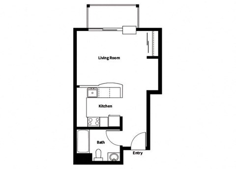 Floor plan for studio, 1 bath, 434 sqft
