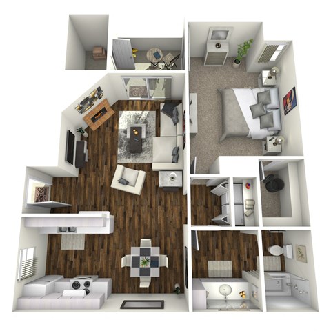 Floor plan for 1 bed, 1 bath, 806 sqft