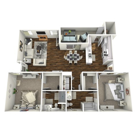 Floor plan for 2 beds, 2 baths, 1197 sqft