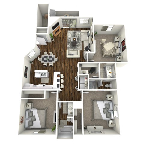 Floor plan for 3 beds, 2 baths, 1340 sqft