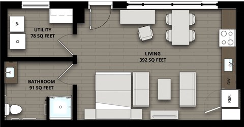 Floor plan for studio, 1 bath, 561 sqft