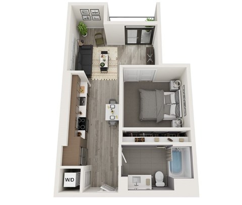 Floor plan for 1 bed, 1 bath, 704 sqft