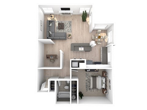 Floor plan for 1 bed, 1 bath, 842 sqft