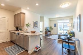 Kalispell apartment for rent - a living room with a kitchen and a dining room