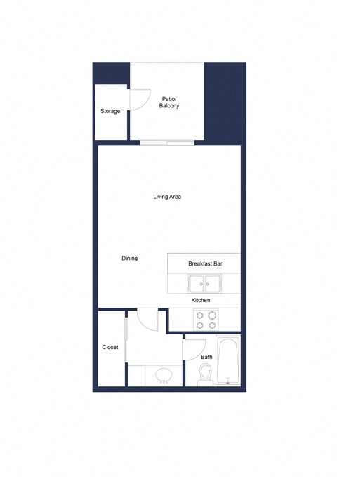 Floor plan for studio, 1 bath, 397 sqft