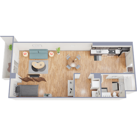 Floor plan for studio, 1 bath, 476 sqft
