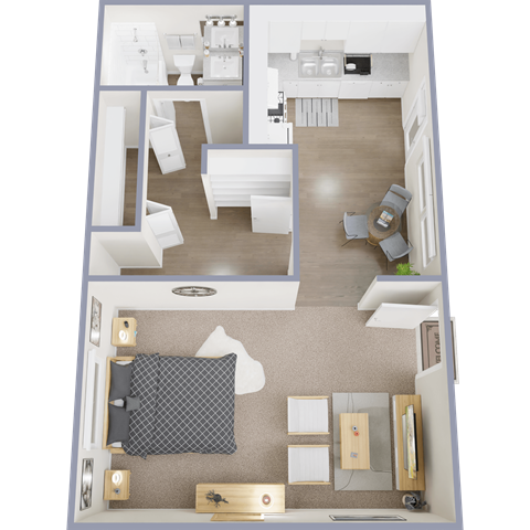 Floor plan for studio, 1 bath, 500 sqft