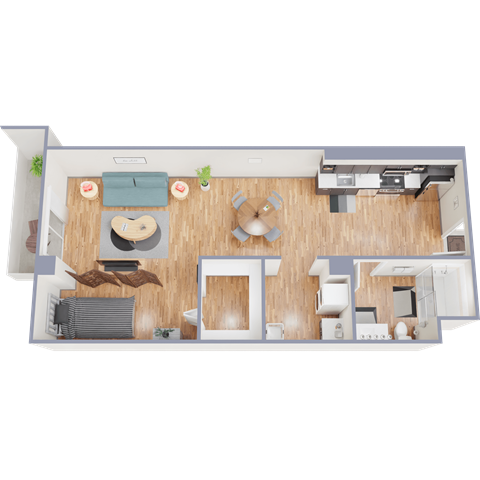 Floor plan for studio, 1 bath, 624 sqft