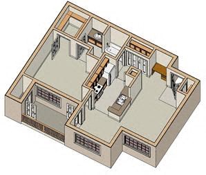 Floor plan for 1 bed, 1 bath, 750 sqft
