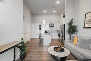 Bozeman apartment for rent - a living room and kitchen with a couch and a table