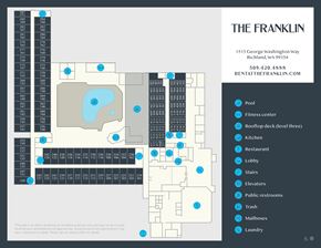 Richland apartment for rent - A floor plan of a hotel room with a pool and fitness center.
