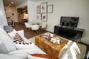 Portland apartment for rent - The George Besaw Apartments Model Living Room and TV