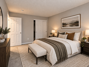 Portland apartment for rent - A bedroom with a large bed and a painting on the wall.
