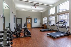 Houston apartment for rent - A gym with treadmills, weights, and exercise equipment.