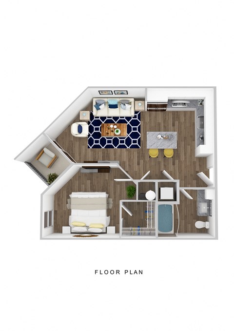 Floor plan for 1 bed, 1 bath, 640 sqft