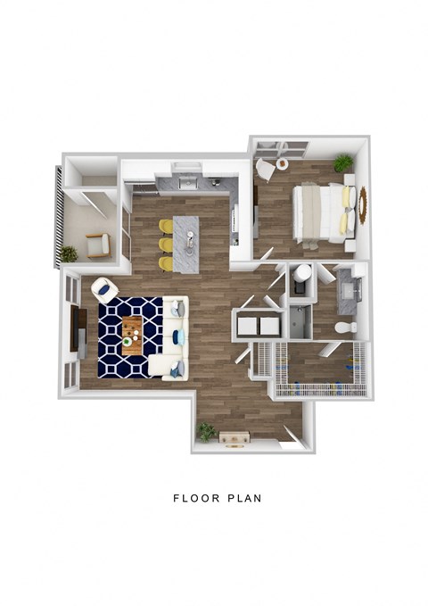 Floor plan for 1 bed, 1 bath, 907 sqft