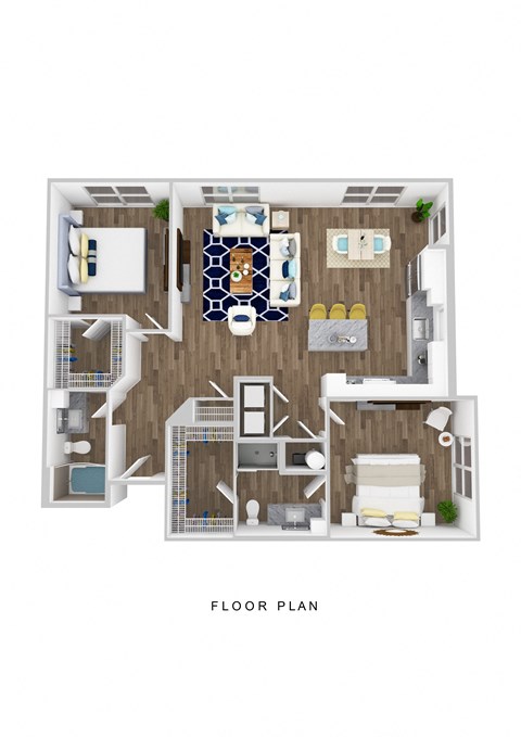 Floor plan for 2 beds, 2 baths, 1252 sqft