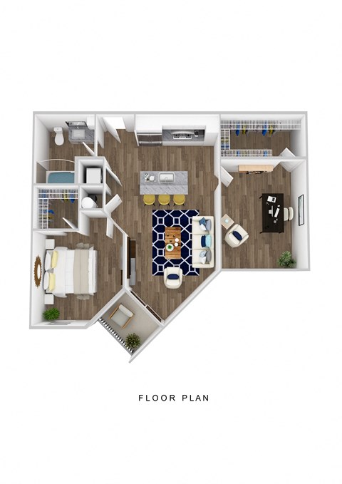 Floor plan for 1 bed, 1 bath, 872 sqft