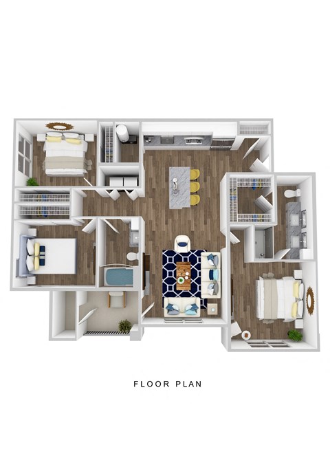 Floor plan for 3 beds, 2 baths, 1214 sqft