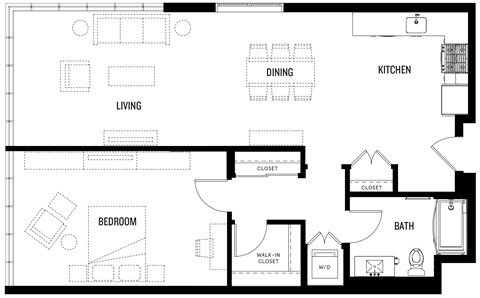 Floor plan for 1 bed, 1 bath, 1035 sqft