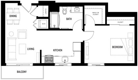 Floor plan for 1 bed, 1 bath, 692 sqft