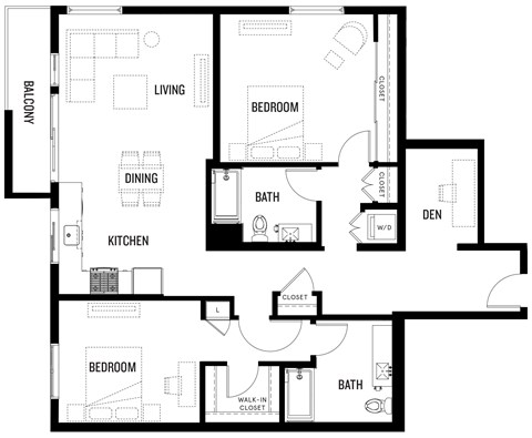 Floor plan for 2 beds, 2 baths, 1346 sqft