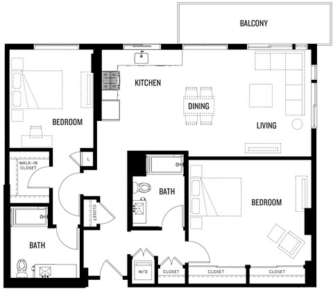 Floor plan for 2 beds, 2 baths, 1325 sqft