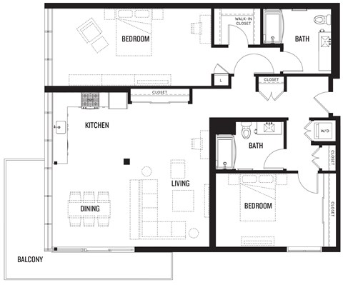 Floor plan for 2 beds, 2 baths, 1378 sqft