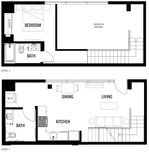 Floor plan for 1 bed, 1 bath, 870 sqft