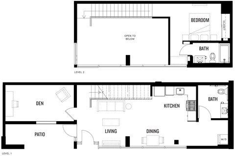 Floor plan for 1 bed, 1 bath, 877 sqft