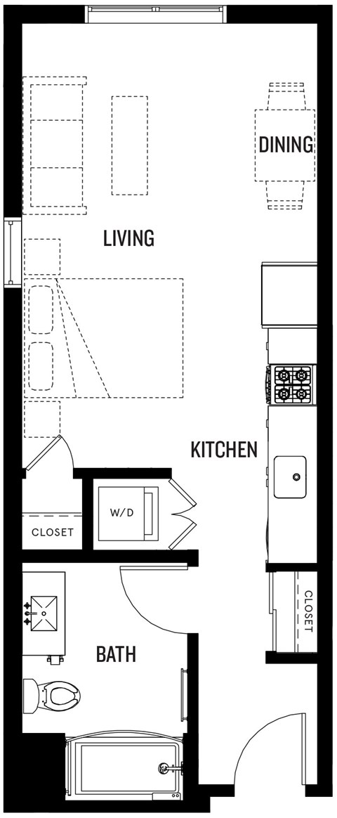 Floor plan for studio, 1 bath, 482 sqft