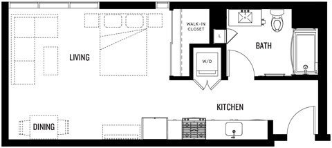Floor plan for studio, 1 bath, 530 sqft