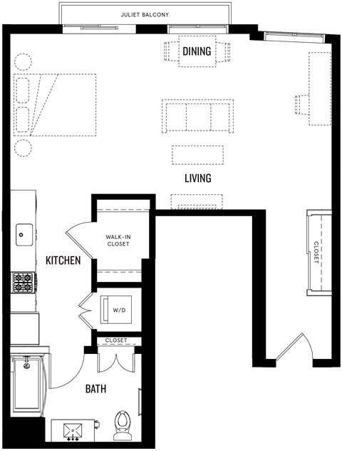 Floor plan for studio, 1 bath, 540 sqft