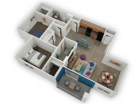 Floor plan for 2 beds, 2 baths, 1223 sqft