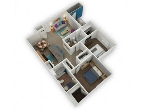 Floor plan for 2 beds, 2 baths, 1080 sqft