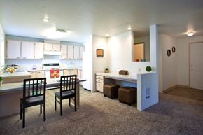 Spokane Valley apartment for rent - Village on Broadway Apartments in Spokane Valley, Washington Model Kitchen with Built-In Desk