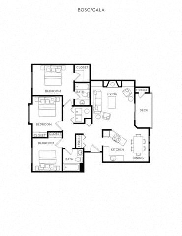 Floor plan for 3 beds, 2 baths, 1320 sqft