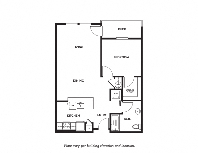 Floor plan for 1 bed, 1 bath, 752 sqft