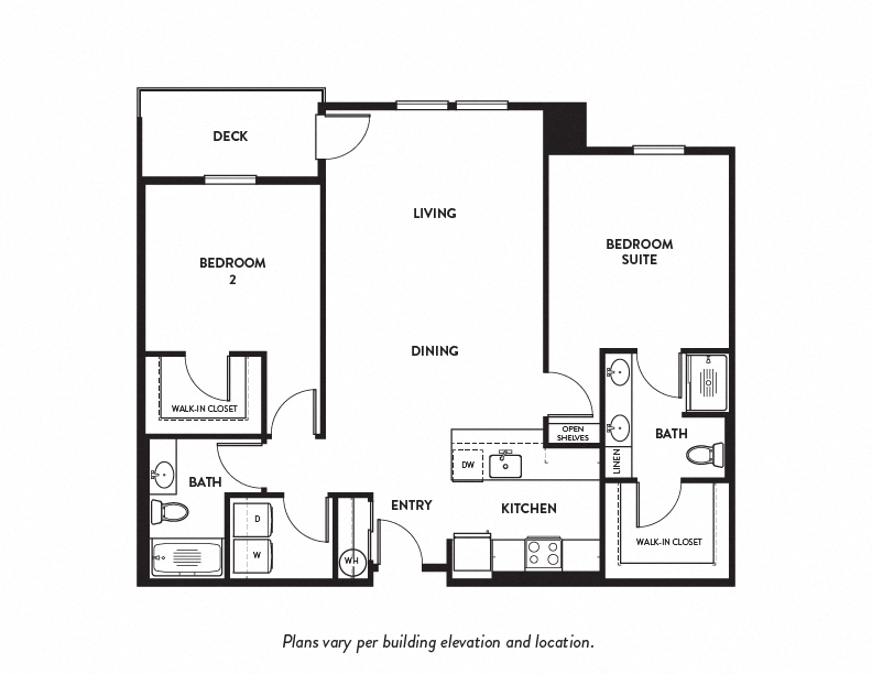 Floor plan for 2 beds, 2 baths, 1164 sqft