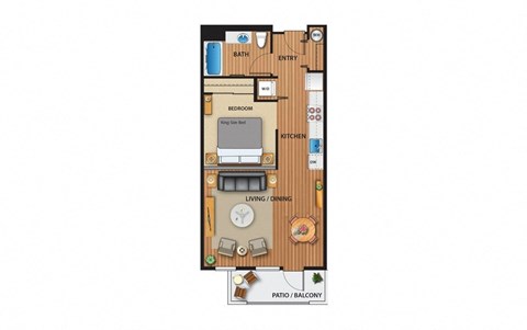 Floor plan for studio, 1 bath, 620 sqft