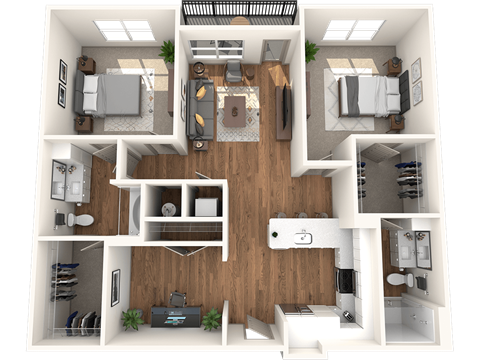 Floor plan for 2 beds, 2 baths, 1293 sqft