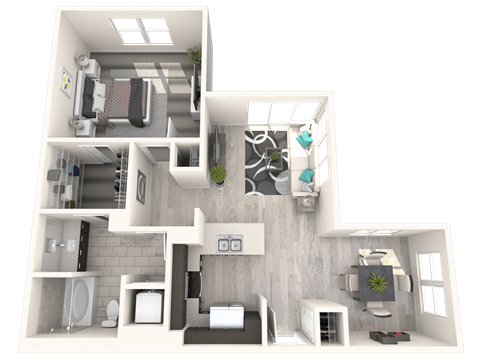 Floor plan for 1 bed, 1 bath, 950 sqft