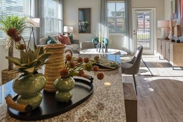 Surprise apartment for rent - a living room with a table with vases on it