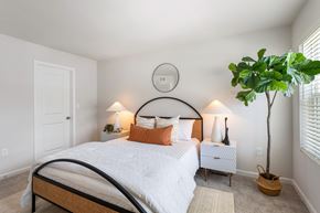 White Plains apartment for rent - A bedroom with a large bed and a potted plant.