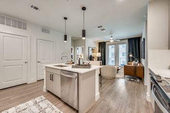 Gourmet prep island with pendant lighting*
